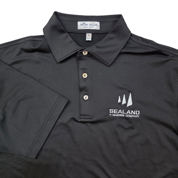 Peter Millar Summer Comfort Polo Shirt Mens Medium Black Sealand Maersk Logo